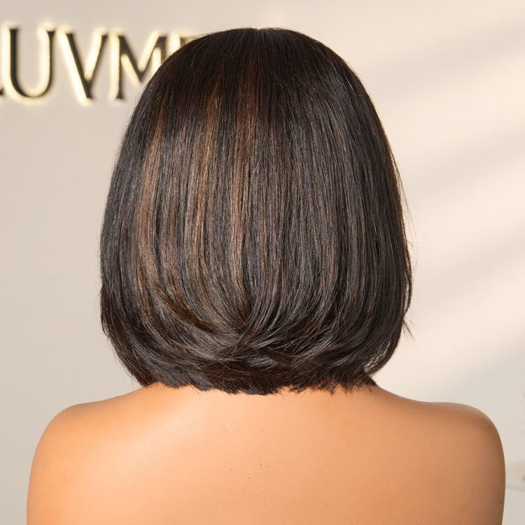 Blonde Highlight / Brown Highlight Short Layered Bob Wig Glueless Closure Pre-Cut Lace Wig