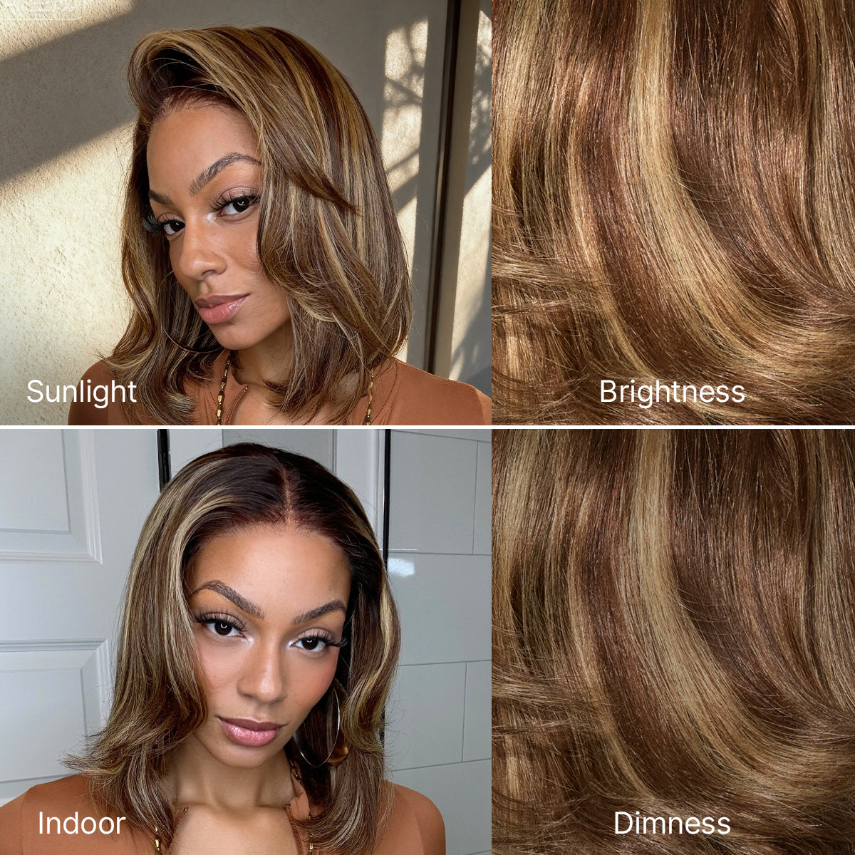Blonde Highlight / Brown Highlight Short Layered Bob Wig Glueless Closure Pre-Cut Lace Wig