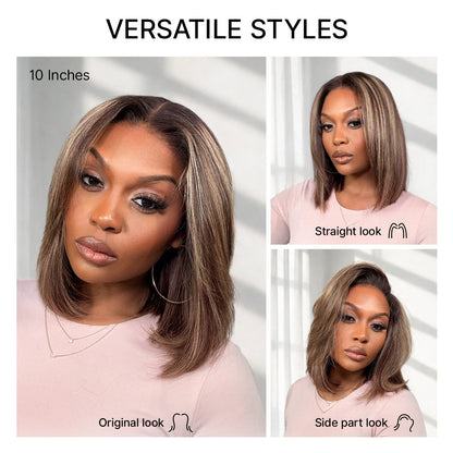 Blonde Highlight / Brown Highlight Short Layered Bob Wig Glueless Closure Pre-Cut Lace Wig
