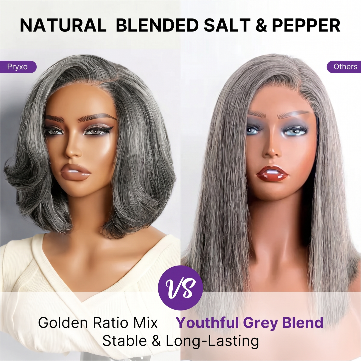 Salt & Pepper 100% Human Hair Layered Bob Wig Glueless Minimalist Lace Grey Wig Pre-Cut Lace
